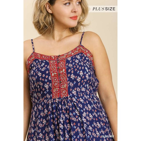 Umgee Dresses & Skirts - Umgee Plus Blue Mix Print Half Button Sleeveless Ruffle Hem Maxi Dress